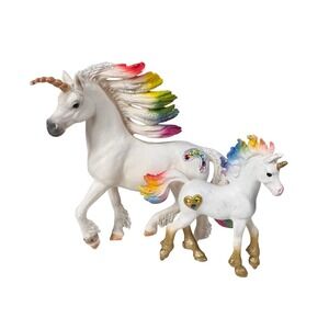 Schleich Bayala Rainbow Unicorn Mare and Foal Figurine Set Glitter 2015 2021